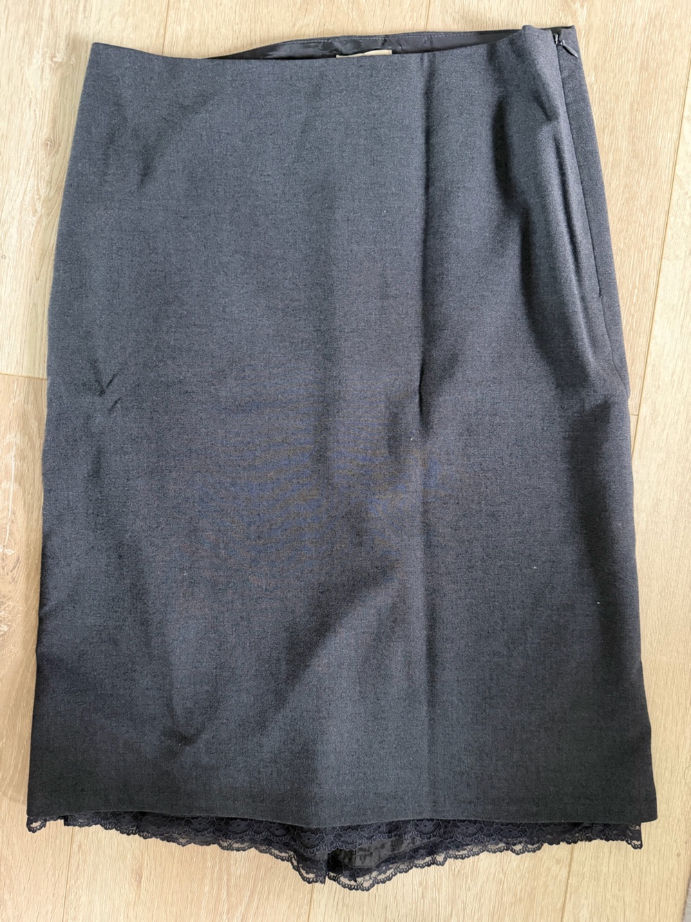 Vintage Anthropologie Elevenses Lace-Trim Pencil Skirt - Gray High Waisted Size
